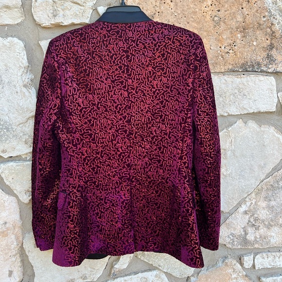 NWT ASOS 2-Piece Suit Set Tuxedo Sequin Maroon Men Size 38 Waist 30 - Picture 2 of 13